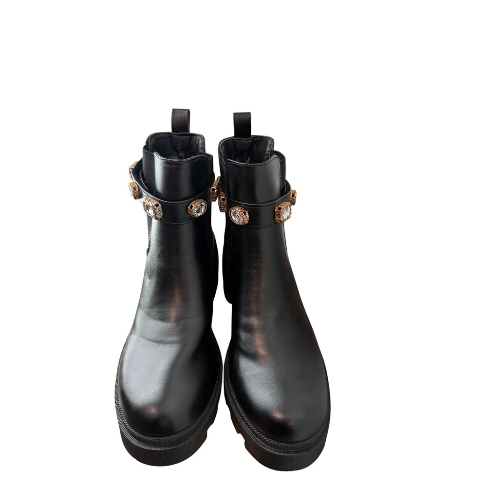 Sugar Favorite Black Jeweled Strap Lug Sole Chelsea Boots Women's Size 9M - NWOB